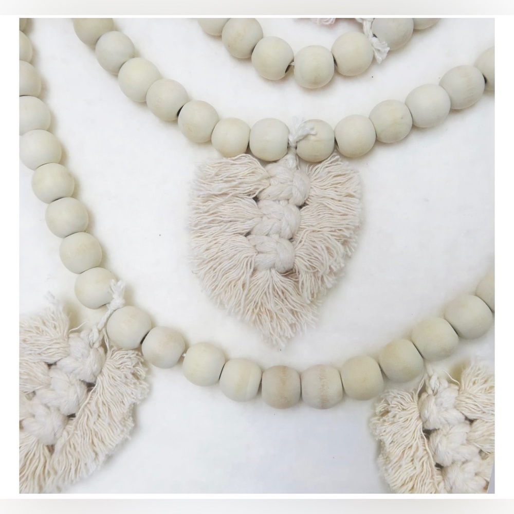 Holiday Time Wood Bead Garland with Natural Tassels, 6'
